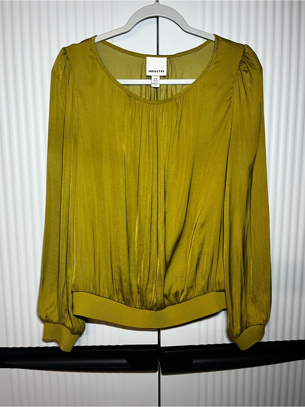 Industry Olive-Green Long Sleeve Pleated Blouse